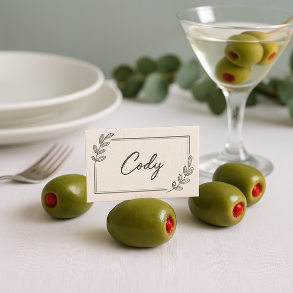 Olive Place Card Holders – Set of 4 | Martini Party Table Decor Hand Sculpted - Picture 1 of 12
